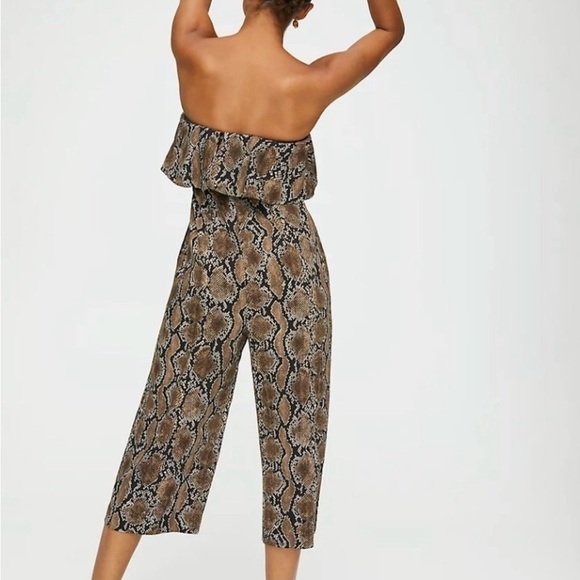 Aritzia Babaton Brown Snake Print Strapless Flutter Jumpsuit Size 8 - Picture 2 of 11